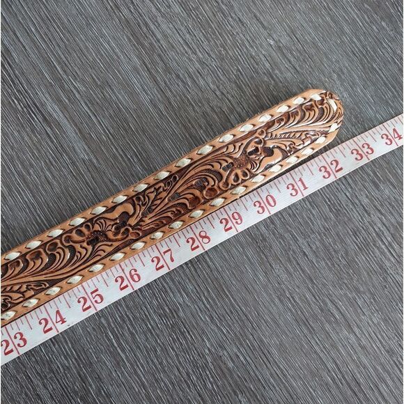 Justin Tooled Western Belt Customized "Joyce" No Buckle Size 30 - Picture 5 of 6